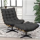 Kit Poltrona E Puff Costela Mr01 Base Giratória Linho - Amare