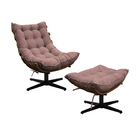 Kit Poltrona E Puff Costela Mr01 Base Giratória Linho - Doce