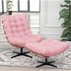 Kit Poltrona E Puff Costela Mr01 Base Giratória Suede - Amare