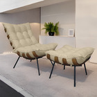 Kit Poltrona E Puff Costela Para Sala E Quarto Linho Café Com