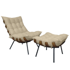 Kit Poltrona E Puff Costela Para Sala E Quarto Linho Café Com