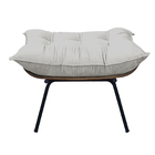 Kit Poltrona E Puff Costela Para Sala E Quarto Veludo Bege -