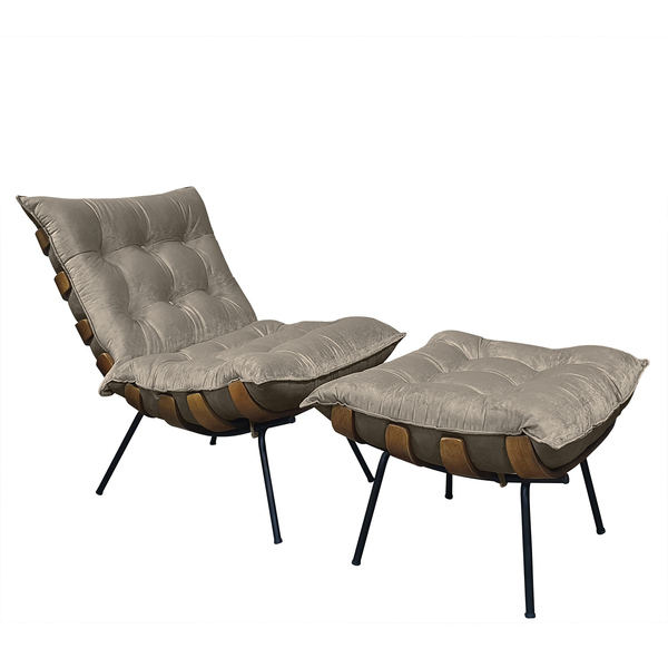 Kit Poltrona E Puff Costela Para Sala E Quarto Veludo Capucci