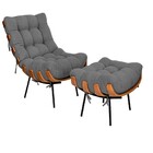 Kit Poltrona E Puff Costela Pés Fixo Linho - Doce Sonho Móvei