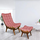 Kit Poltrona E Puff Costela Suede Base Madeira Castanho - Pal