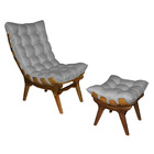 Kit Poltrona E Puff Costela Suede Base Madeira Castanho - Pal