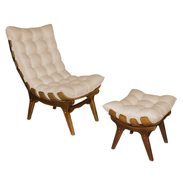 Kit Poltrona E Puff Costela Suede Base Madeira Castanho - Pal