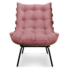Kit Poltrona E Puff Costela Suede Rosê Base Metálica - Pallaz