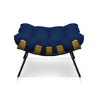 Kit Poltrona E Puff Costela Veludo Azul Marinho Base Metálica