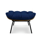 Kit Poltrona E Puff Costela Veludo Azul Marinho Base Metálica