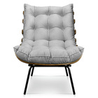 Kit Poltrona E Puff Costela Veludo Cinza Base Metálica - Pall
