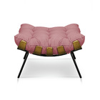 Kit Poltrona E Puff Costela Veludo Rosê Base Metálica - Palla