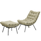 Kit Poltrona E Puff Decorativo Costela Veludo Bege - Montanar
