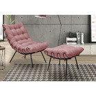 Kit Poltrona E Puff Decorativo Costela Veludo Rosê   - Montan