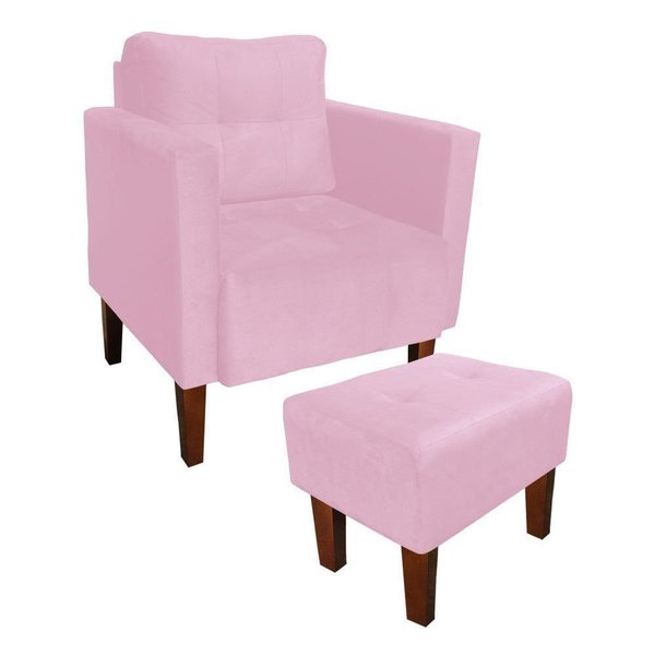 Kit Poltrona E Puff Decorativo Livia Para Sala E Recepcao Suede Rosa Bebe D Rossi Leroy Merlin