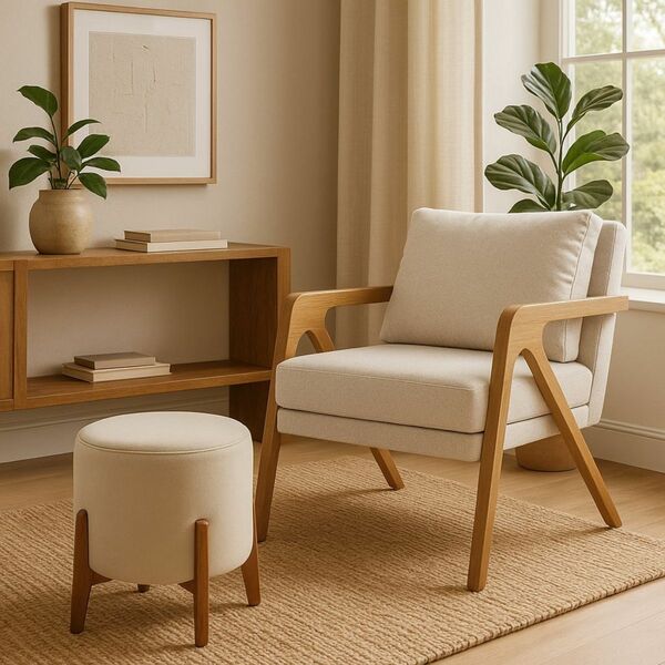 Kit Poltrona E Puff Decorativo Luxo Sala Escritório Lana Bouc