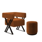 Kit Poltrona E Puff Decorativo Mirela Pés Metal Estilo Indust