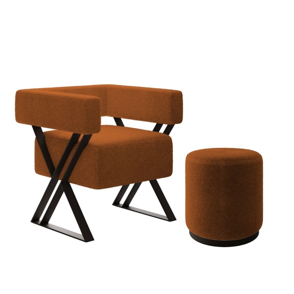 Kit Poltrona E Puff Decorativo Mirela Pés Metal Estilo Indust