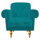 Kit Poltrona E Puff Decorativos Dani Suede Azul Turquesa - Am