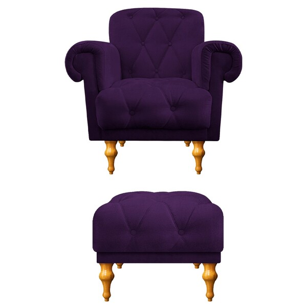 Kit Poltrona E Puff Decorativos Dani Suede Roxo - Amarena Móv