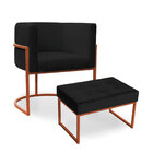 Kit Poltrona E Puff Luana Base Bronze Veludo Preto - Montanar