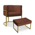 Kit Poltrona E Puff Luana Base Gold Veludo Marrom - Montanari