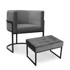 Kit Poltrona E Puff Luana Base Preto Veludo Cinza - Montanari