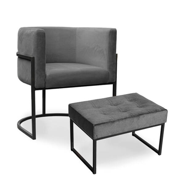 Kit Poltrona E Puff Luana Base Preto Veludo Cinza - Montanari