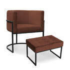 Kit Poltrona E Puff Luana Base Preto Veludo Marrom - Montanar