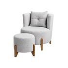 Kit Poltrona E Puff Luna Decorativa Curvo Orgânico Boucle Cin