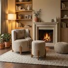 Kit Poltrona E Puff Luna Decorativa Curvo Orgânico Boucle - M