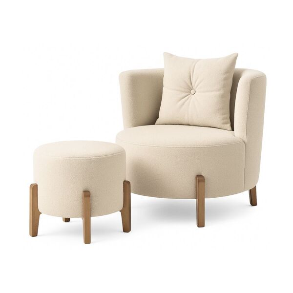 Kit Poltrona E Puff Luna Decorativa Curvo Orgânico Boucle - M