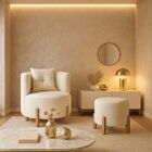 Kit Poltrona E Puff Luna Decorativa Curvo Orgânico Boucle Off