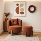 Kit Poltrona E Puff Luna Decorativa Curvo Orgânico Boucle Ter