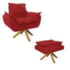 Kit Poltrona E Puff Opala Base Giratória De Madeira Corano  -