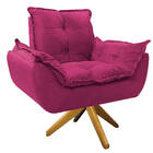 Kit Poltrona E Puff Opala Base Giratória De Madeira Suede Pin