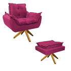 Kit Poltrona E Puff Opala Base Giratória De Madeira Suede Pin