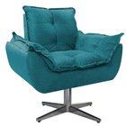 Kit Poltrona E Puff Opala Base Giratória De Metal Suede Azul
