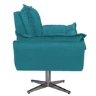 Kit Poltrona E Puff Opala Base Giratória De Metal Suede Azul