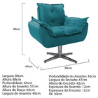 Kit Poltrona E Puff Opala Base Giratória De Metal Suede Azul