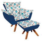 Kit Poltrona E Puff Opala Giratório Suede Azul Marinho Com D3