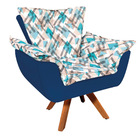 Kit Poltrona E Puff Opala Giratório Suede Azul Marinho Com D3