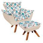 Kit Poltrona E Puff Opala Giratório Suede Bege Com D33 Base M