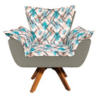 Kit Poltrona E Puff Opala Giratório Suede Com D33 Base Madeir