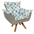 Kit Poltrona E Puff Opala Giratório Suede Com D33 Base Madeir