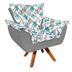 Kit Poltrona E Puff Opala Giratório Suede Com D33 Base Madeir