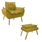 Kit Poltrona E Puff Opala Palito Mel Suede Amarelo - Amarena