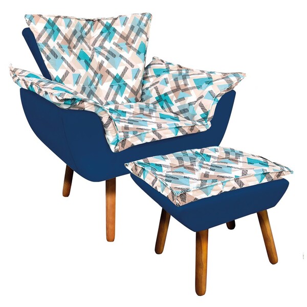 Kit Poltrona E Puff Opala Suede Com D33 Pés Palito Castanho D