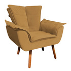 Kit Poltrona E Puff Opala Veludo Caramelo Sisal Pés Palito Ca