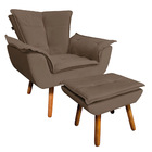 Kit Poltrona E Puff Opala Veludo Marrom Pés Palito Castanho -